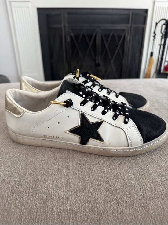 Vintage Havana Shoes - Vintage Havana Bianca White Sneakers with Black Star and Gold Heel